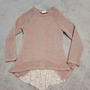 ML Kids Girls Knit Sweater/ Dress/ Tunic - Lace Bow Back Size 7 Pink